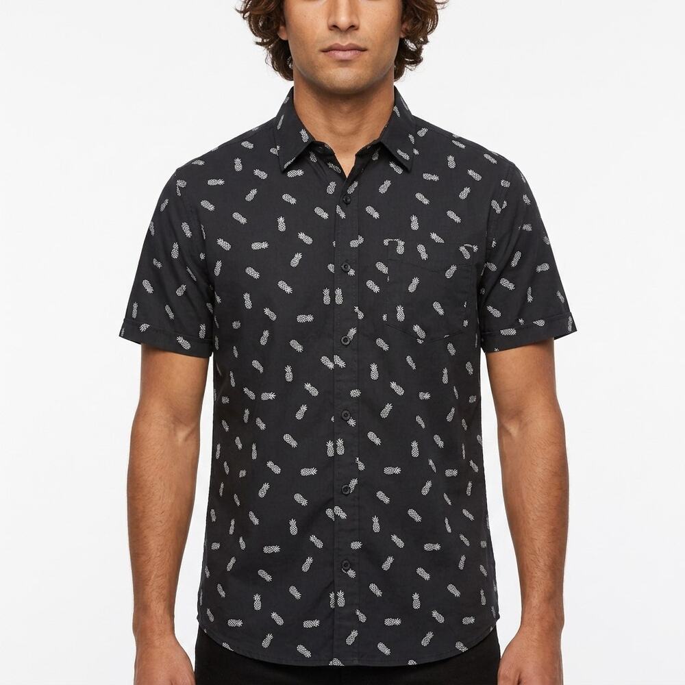 NWT APT.9 Premier Flex Black Graphic Stretch Button-Up Shirt Men Size M